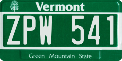 VT license plate ZPW541