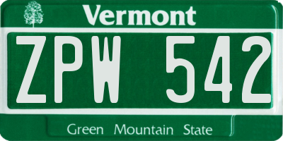 VT license plate ZPW542