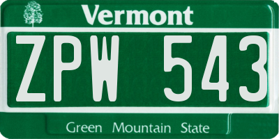 VT license plate ZPW543