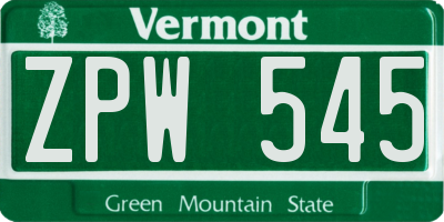 VT license plate ZPW545