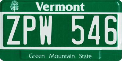 VT license plate ZPW546