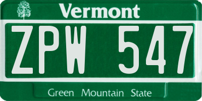 VT license plate ZPW547