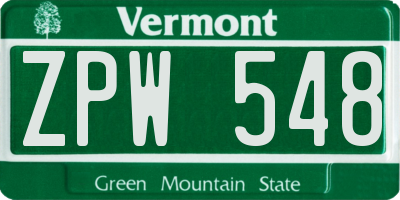 VT license plate ZPW548