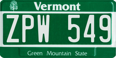 VT license plate ZPW549
