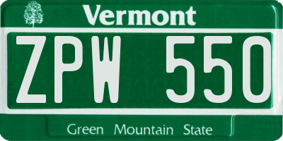 VT license plate ZPW550