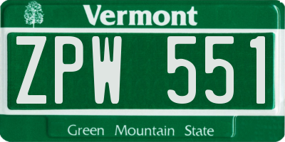 VT license plate ZPW551