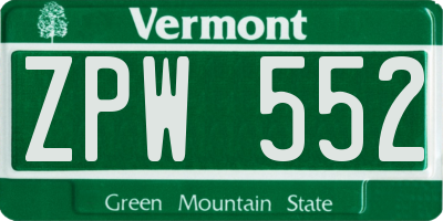 VT license plate ZPW552