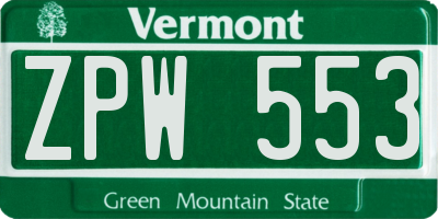 VT license plate ZPW553