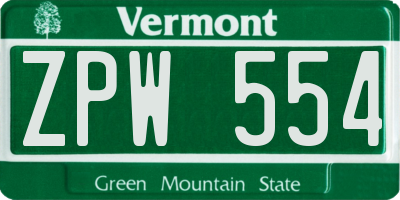 VT license plate ZPW554