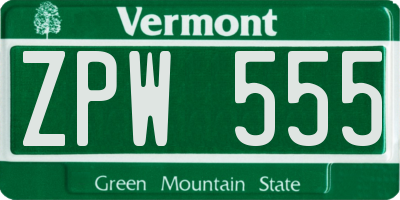 VT license plate ZPW555