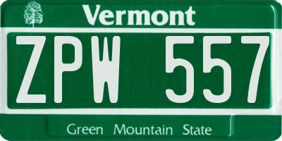 VT license plate ZPW557