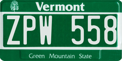 VT license plate ZPW558