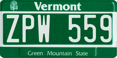 VT license plate ZPW559