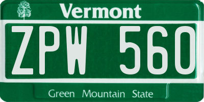 VT license plate ZPW560