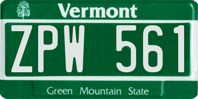 VT license plate ZPW561