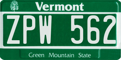 VT license plate ZPW562