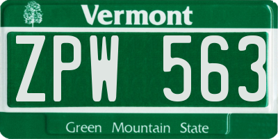 VT license plate ZPW563