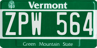 VT license plate ZPW564