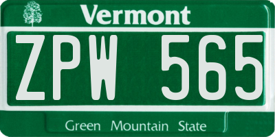 VT license plate ZPW565