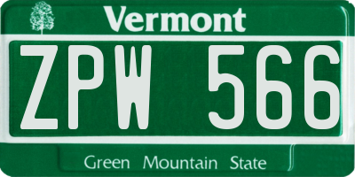 VT license plate ZPW566