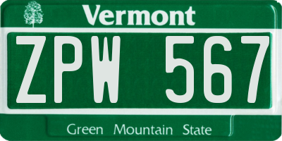 VT license plate ZPW567