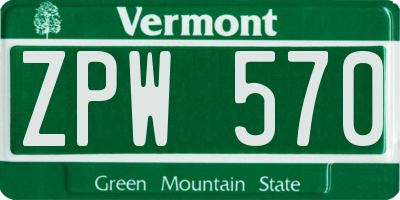 VT license plate ZPW570