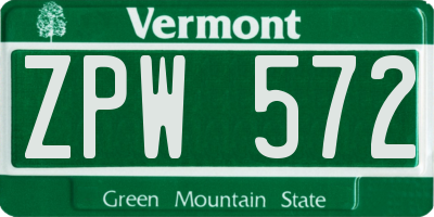 VT license plate ZPW572