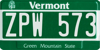VT license plate ZPW573