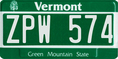 VT license plate ZPW574