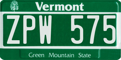 VT license plate ZPW575