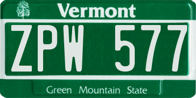 VT license plate ZPW577