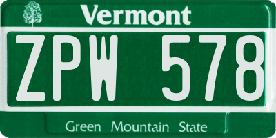 VT license plate ZPW578