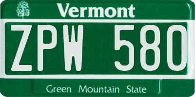 VT license plate ZPW580