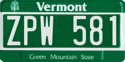 VT license plate ZPW581