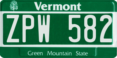 VT license plate ZPW582