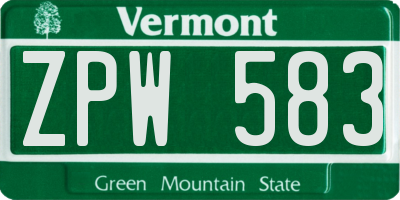 VT license plate ZPW583
