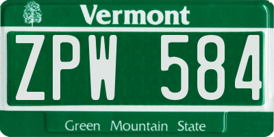 VT license plate ZPW584