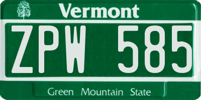 VT license plate ZPW585