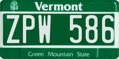 VT license plate ZPW586