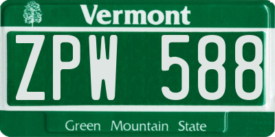 VT license plate ZPW588