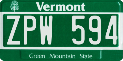 VT license plate ZPW594