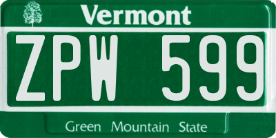 VT license plate ZPW599