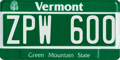 VT license plate ZPW600