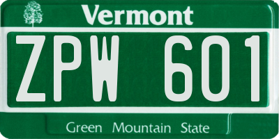 VT license plate ZPW601