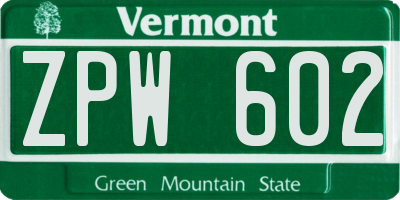 VT license plate ZPW602