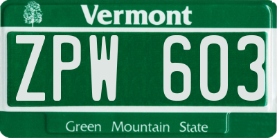 VT license plate ZPW603