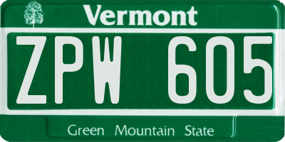 VT license plate ZPW605