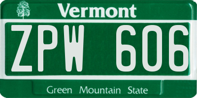 VT license plate ZPW606