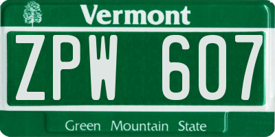 VT license plate ZPW607