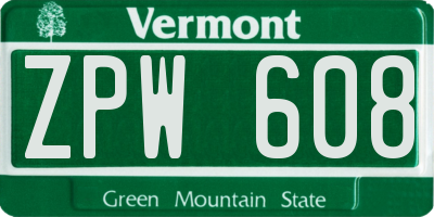 VT license plate ZPW608